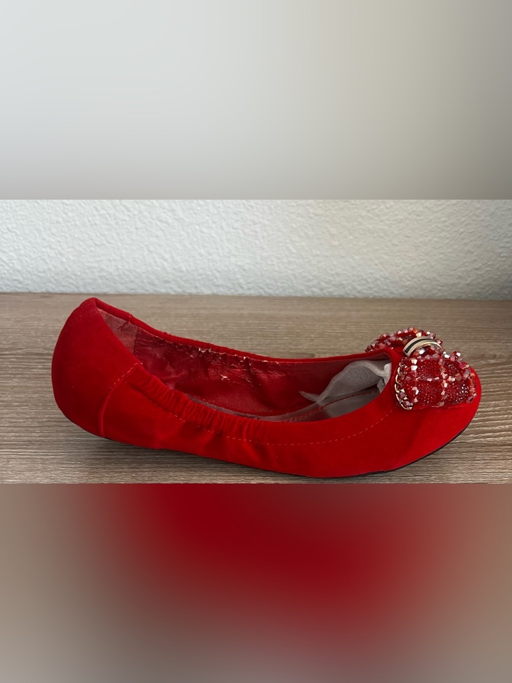Girls Red Sparkle Ballet Flat with Decorative Heart